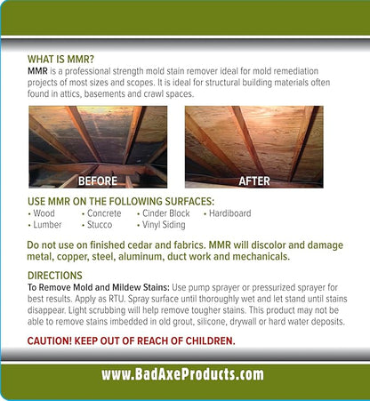 Bad Axe MMR Instant Mold Stain and Mildew Stain Remover - Professional Strength, Contractor Grade Cleaning Solution, Professional Quality Formula, Odor Removal, 1 Gallon (2)