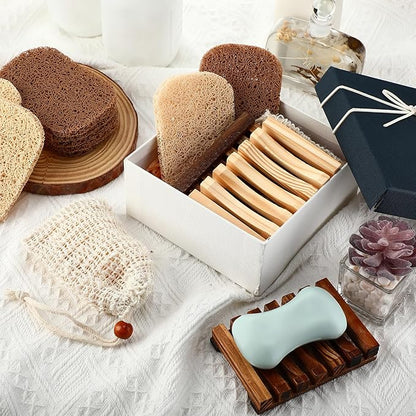 Baderke 36 Pcs Soap Saver Set for Packaging Gift Including Wooden Dish Holder Exfoliating Bag with Drawstring Soap Pads for Mother's Day Bar Wedding Baby Shower Homemade Gift(Mixed Color)