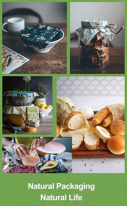 Zelten Beeswax Reusable Food Wraps - (3 Packs, 3 Sizes S,M,L) Plastic and Silicone Free, Eco-friendly Wrap, Wax Paper for Food,Bamboo Palm