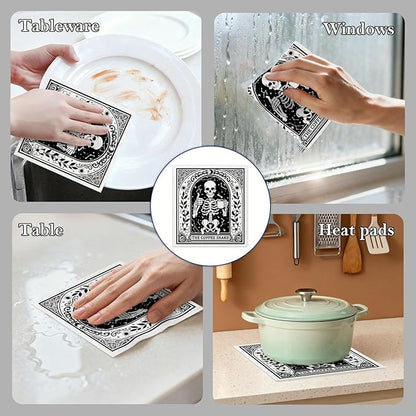5 Pack Mixed Gothic Skeleton Swedish Kitchen Dishcloths Dish Towels, Tarot Card Pattern Dish Towels Kitchen, Swedish Dishcloth, Paper Towels Reusable, Dish Cloth Towel Cleaning Wipe for Home