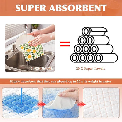 Swedish Dishcloths for Kitchen, 6 Pack Reusable Paper Towels, Biodegradable Swedish Rags Dish Towels, Washable Absorbent Cellulose Sponge Cloths No Odor for Cleaning Home Kitchen