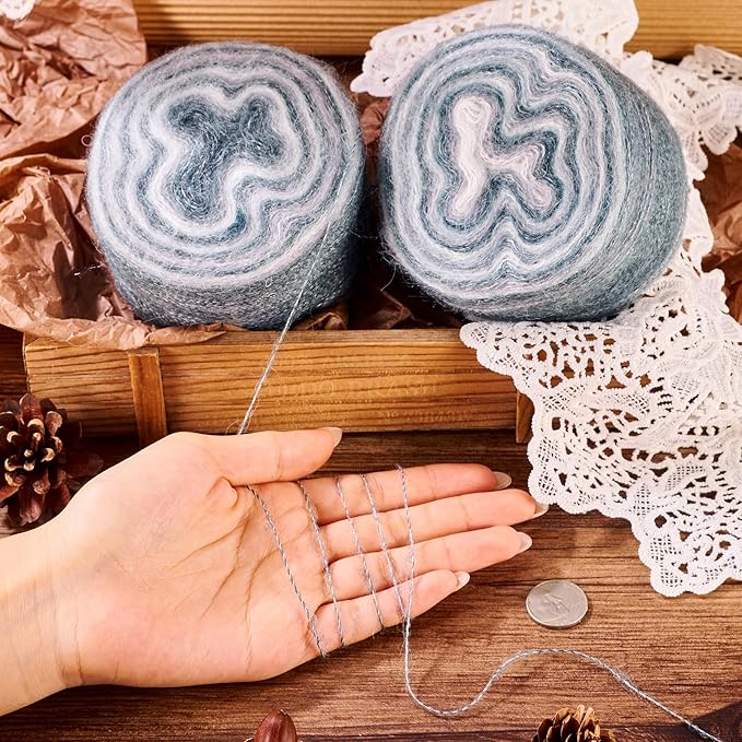 2 Roll Mohair Wool Yarn Soft for Crocheting Knitting Hand Washable Long Wool Yarn DIY Scarf Crochet Thread for Clothes Hats Sweater Scarf Craft Projects (Gray)