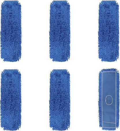 Commercial 24 Inch Dust Mop Head: Replacement Sweeper and Janitorial Industrial Dust Mop Head for Floor Cleaning, Office, School, Restaurant, Hospital (Blue - 6 Pack)