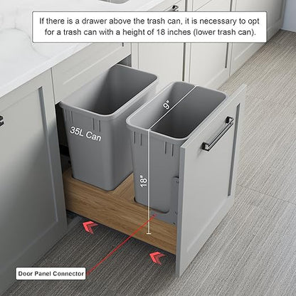 Dowell 2 Pack Wastebasket Trash Can Container, Plastic Garbage Bin, Stackable, for Kitchen, Office, Home & Commercial Use, Fits Under Sink/Desk - Grey (2, 35 QT)