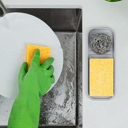 Zulay Kitchen (9x3.5in) Sponge Holder for Kitchen Sink - Flexible Heavy-Duty Multipurpose Sink Caddy - Counter Organizer for Kitchen, Bathroom, Makeup, Trinkets & More! (Grey)