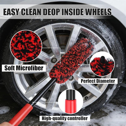 4PCS Wheel Brush Kit for Cleaning Wheels and Tires, Wheel Cleaner Brush, Detail Brush, Heavy-Duty Stiff-Bristle Brush, Tire Cleaning Brush Suitable for Trucks, Cars, RVs