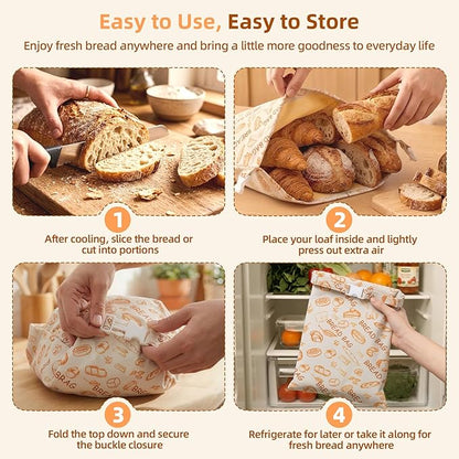 2 Pack Beeswax Bread Bags for Homemade Sourdough Bread, Includes 2 Wraps, 17×13 Inches Organic Cotton Bread Storage Bags, Keeps Bread Fresh, Ideal for Bakers, Kitchen, Travel (Bread Print)