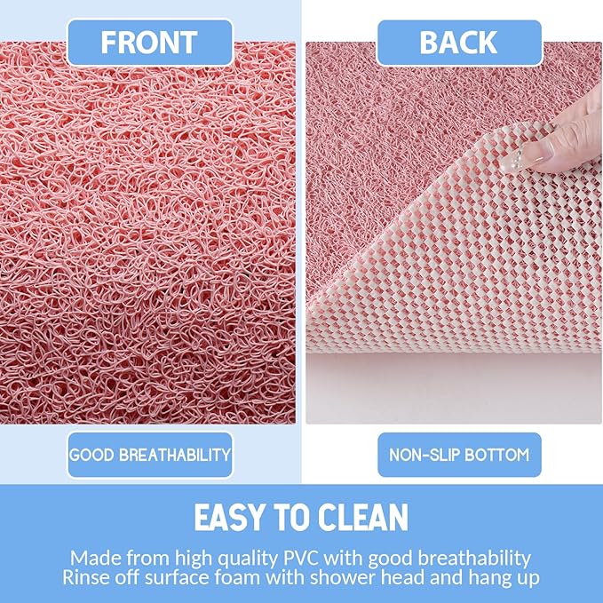 Hargiis Non-Slip Bathtub Mat, 2 Pack Anti Slip Shower Mat, Fast Drying Bathtub Mats, Foot Scrubber Mat, Anti Slip Mat for Tub, Floor, Bathroom, Kitchen, Home, Hotel (Pink 24"×16"+24"×16")