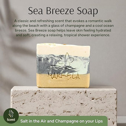 Marbela Cosmetics Handmade Soap Bar - Made in USA, Vegan Friendly, Palm Oil Free, Natural Bar Soap - Gentle Face & Body Soap for Daily Skin Care, Moisturizing & Nourishing - 3.5 oz (Sea Breeze)