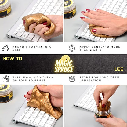 Magic Spruce Car Cleaning Gel Kit with Non Sticky Luxury Gold Car Cleaning Putty Reusable Universal Detailing Kit, Rose Scented Laptop Keyboard Cleaning Gel in Containers