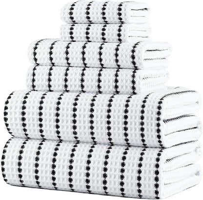 POLYTE 430 GSM Microfiber Quick Dry Lint Free Oversize Bath Towel Set, 6 Piece (Waffle Weave)