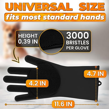 Dog Hair Removal Products – Cat & Dog Shampoo Gloves with 3000 Soft Bristles, 2-in-1 Dog Bath Gloves 11.6", Durable Silicone, Saves Shampoo | Massage, Grooming & Clean Wet or Dry, Every Breed (Black)