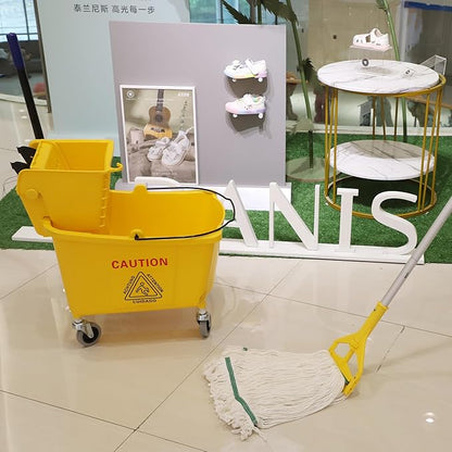 Midoneat Commercial Mop Bucket with Side Press Wringer on Wheels, Including One Commercial Mop, 35 Quart, Yellow