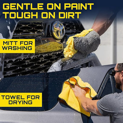 Clean Car USA Foam Cannon Pressure Washer Gun, Stubby Foam Sprayer for Car Wash, Power Washer Swivel for Pressure Washers - Incl. Wash Mitt & Microfiber Towel, Ultimate Detailing Kit for Deep Cleaning