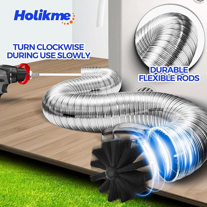 Holikme 34 Feet Dryer Vent Cleaner Kit, Flexible Lint Brush with Drill Attachment, Fireplace Chimney Brushes for Easy Cleaning, Use with or Without a Power Drill