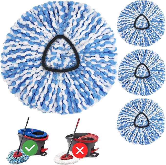 4 Pack Spin Mop Head Replacement for O Cedar RinseClean Spin Mop Refill, Mo-p Replace Head for Only 2-Tank System, Fluffy Microfiber, Deep Cleaning Machine Washable