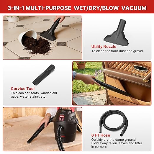 Shop-Vac 1.5 Gallon 2.0 Peak Wet/Dry Vacuum, Small Portable Shop Vacuum with Attachments, Mini for Garage, Car, Home and Pet
