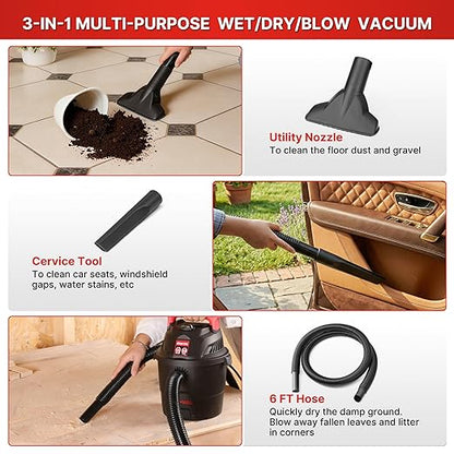 Shop-Vac 1.5 Gallon 2.0 Peak Wet/Dry Vacuum, Small Portable Shop Vacuum with Attachments, Mini for Garage, Car, Home and Pet