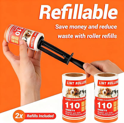 Lint Roller 220 Sheets with 2 Handle, Lint Rollers for Pet Hair Extra Sticky,Pet Hair Remover for Laundry, Lint Rollers for Pet Hair on Clothes, Furniture & Car - Dog & Cat Hair Removal Tool