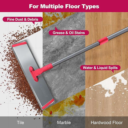 JOYMOOP 18 Inch Dust Mop for Hardwood Floors, Heavy Duty Industrial Wet Dry Mops with Telescopic Handle, Includes 5 Microfiber Mop Pads - Red-Grey