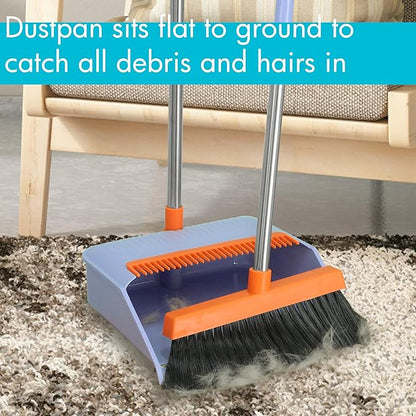 2-Pack Broom and Dustpan Set for Sweeping Indoor, Broom Dustpan with 48" Long Handle, Broom with Dustpan Combo Set(Purple)