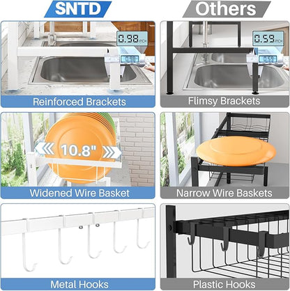 SNTD Over The Sink Dish Drying Rack - Adjustable Dish Rack for Kitchen Counter, Metal (White)