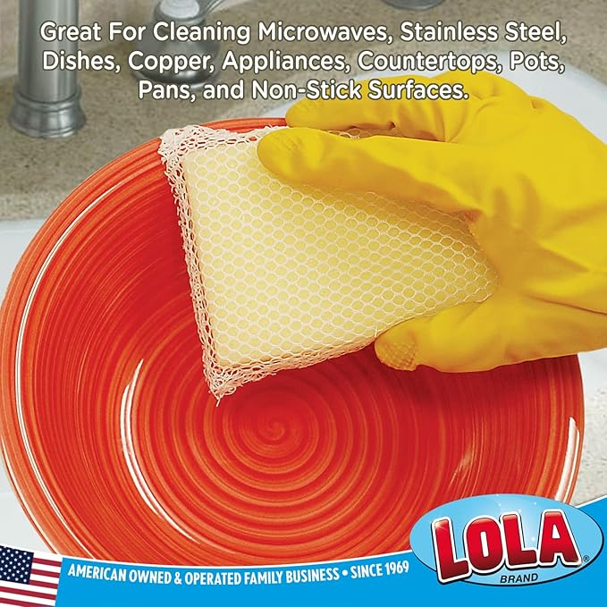 LOLA Microfiber & Nylon Net Sponges, 288 Pack, 144 Dual Sided Non-Scratch Sponge Pads and 144 with Microfiber Cloth One Side & Netting the Other Side