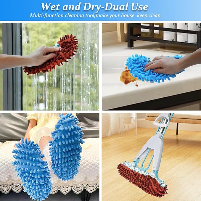 4 Pcs (2 Pairs) Shoes Cover Dust Duster, Microfiber Dust Mops, Multi Function Reusable Mop Slippers, Multi Purpose Floor Cleaning Shoes for Bathroom, Office, Kitchen, House Polishing Cleaning