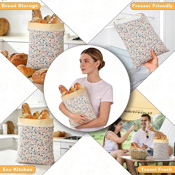 2 Pack XL Reusable Beeswax Bread Bags for Sourdough Baking, Organic Waxed Lined, Cotton Bread Bags for Homemade Bread, Food-Storage Bag to Keep Fresh