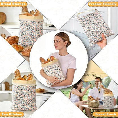 2 Pack XL Reusable Beeswax Bread Bags for Sourdough Baking, Organic Waxed Lined, Cotton Bread Bags for Homemade Bread, Food-Storage Bag to Keep Fresh