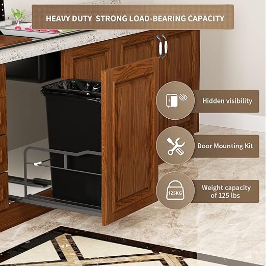 Pull Out Trash Can Under Cabinet with Push to Open Slides, Heavy Duty Cabinet Trash Can Pull Out Kit with Door Mounting Kit for Kitchen, Requires 13" W Cabinet Opening (Waste Bin Not Included)