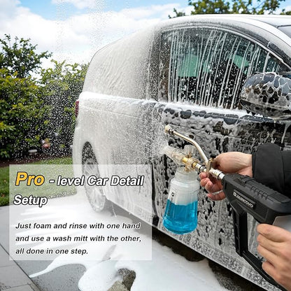 Raincovo Foam Cannon with Short Pressure Washer Gun, Dual Connector Accessories, Snow Soap Attachment for Car Wash, 5 Nozzles Tips with Holder, 1/4” Quick Connect, Additional 1.1 mm Orifice Nozzle