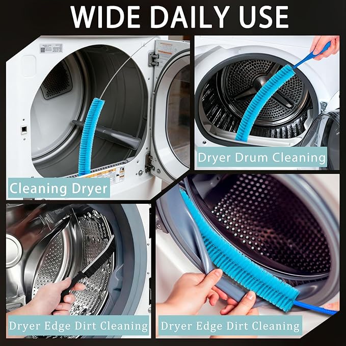 Dryer Vent Cleaner Kit, 5-Piece Professional Cleaning Kit with Flexible Dryer Vent Brush, Lint Remover Tool & Universal Vacuum Attachment for Duct, Hose, Pipe and Lint Trap - Safe & Efficient