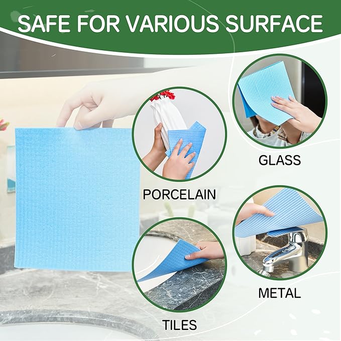 Swedish Dishcloths for Kitchen 10 Pack, Cellulose Sponge Cloths of Reusable Dish Cloths for Cleaning,Super Absorbent Dish Towels for Washing Dishes