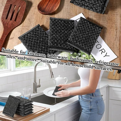 6 Pack Steel Wool Scrubber Sponges, Heavy Duty Stainless Steel Scouring Pads Reusable Non Scratch Kitchen Metal Sponges Cleaning Tool for Pots and Pans Tough Grease & Grime (Black, Diamond Pattern)