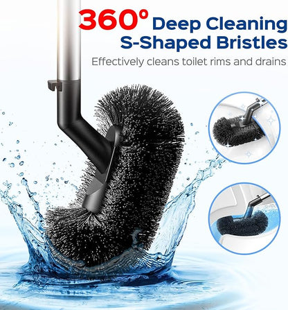 HAMITOR Toilet Plunger and Brush Set: 2 in 1 Stainless Steel Bowl Brush with Holder, Deep-Cleaning Curved Bristles and Heavy Duty Unclogger, Compact Design for Household & Hotel, Silver, 2-Pack