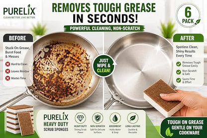 Heavy Duty Scrub Sponges for Dishes – Non-Scratch Kitchen Sponges, Tough on Grease, Safe for Nonstick Cookware, Multi-Purpose Cleaning Sponge (6 Pack)
