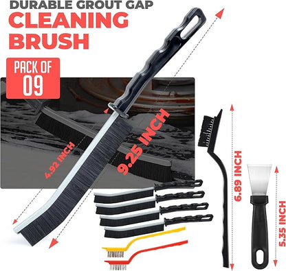 9Pcs Crevice Cleaning Brush, Multi-Purpse Hard Bristle Grout Brush for Cleaning Bathroom, Kitchen, Tiles, Corners, Teapot, Bottle, Tight Spaces & More