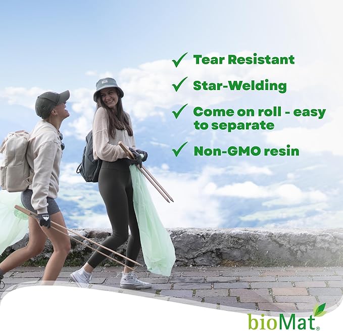 bioMat Compostable Trash Bags 35 Gallon, 30 Count, Tall flat top Kitchen Food Scrap Bin Liners, BPI, CMA and OK Compost HOME certified, Meets the ASTM D6400 Standard