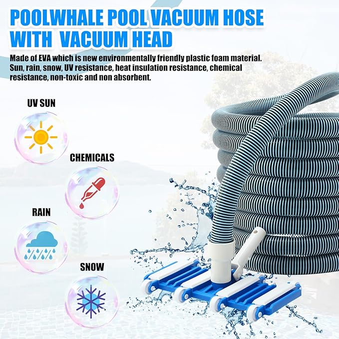 3 Pcs Pool Cleaning Kit Swimming Pool Vacuum Head Hoses 1-1/2" x 30ft with Swivel Wheel Vacuum Head and 14 '' Brush for Inground & Above Ground Pools Spas Ponds Cleaning Manual(Wheel)