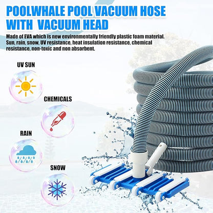 3 Pcs Pool Cleaning Kit Swimming Pool Vacuum Head Hoses 1-1/2" x 30ft with Swivel Wheel Vacuum Head and 14 '' Brush for Inground & Above Ground Pools Spas Ponds Cleaning Manual(Wheel)