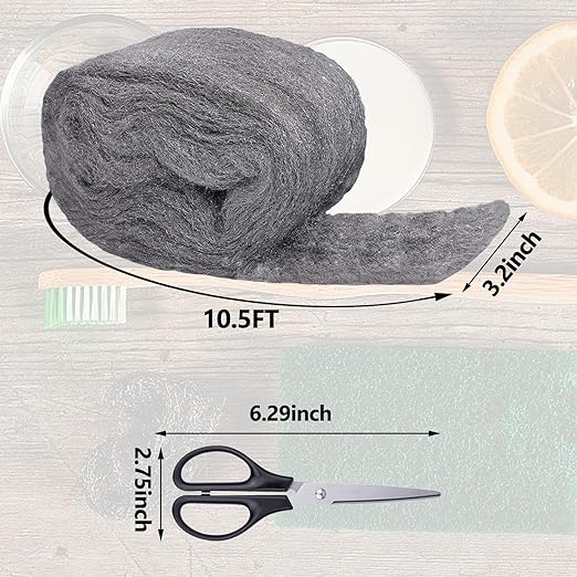 4Pack Steel Wool for Mice Control 3.2" x10.5 ft Wool, Gap Filler for Home & Garage, DIY Bundle with Gloves & Scissors