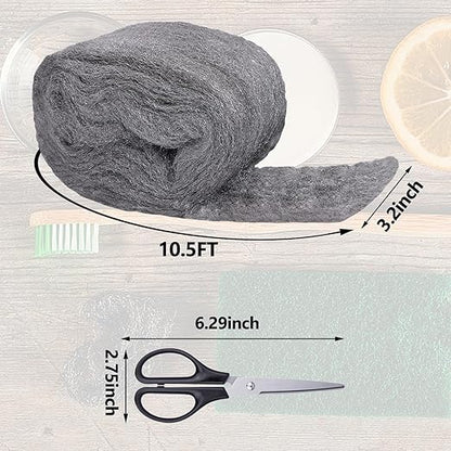 1Pack Steel Wool for Mice Control 3.2" x10.5 ft Wool, Gap Filler for Home & Garage, DIY Bundle with Gloves & Scissors