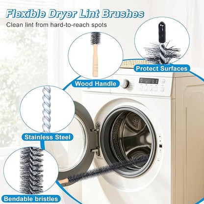 Dryer Vent Cleaner Kit Compatible with Most Vacuum Cleaner, Dryer Lint Brush and Vacuum Hose Attachment with Universal Elastic Connector, Quickly Lint Remover (2)