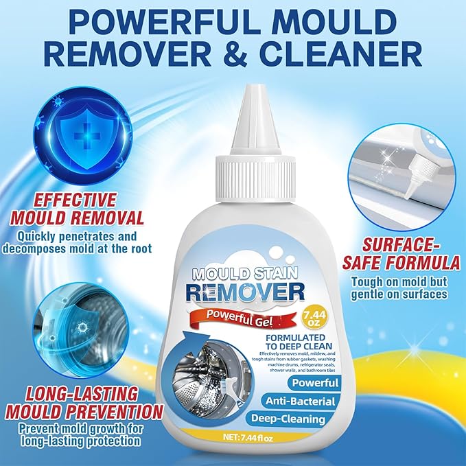 Mold Stain Remover Gel 7.44oz, Effective Washing Machine Cleaner, Household Cleaner for Bathroom Grout, Sink,Tile, Shower, Caulk