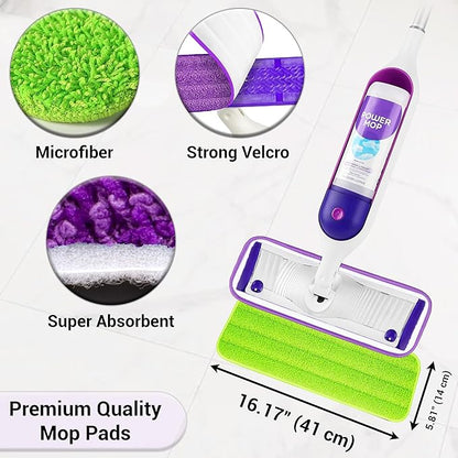 ARSUK Reusable Mop Pads Compatible with Swiffer PowerMop – Washable Velcro Replacement Microfiber Refills for 13''–16'' Spray Mop, Multi-Surface Cleaning Pads (3 Purple + 3 Green)
