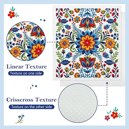 5 Pack Mixed Fiesta Floral Cinco De Mayo Kitchen Dishcloths Dish Towel, Dish Towels for Kitchen, Swedish Dishcloth Colorful Flower, Paper Towels Reusable, Dish Cloth Towel Cleaning for Home