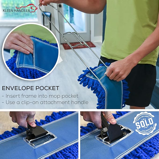 KLEEN HANDLER 48 Inch Microfiber Dust Mop Bulk Pack of 12, X-Large Washable Commercial Dust Mop, Sweeper, Janitorial Mop Head Replacement, Push Mop Broom, Blue