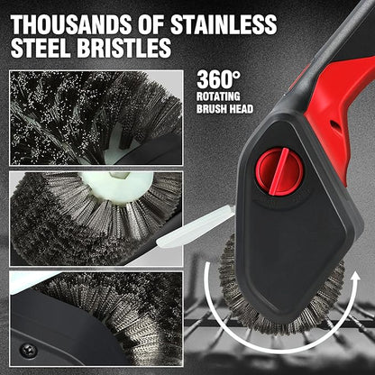 DNA Motoring Cordless Electric Grill Cleaning Scrub Brush Rechargeable with Type-C Charge Cord,Red/Black, TOOLS-00219-RD
