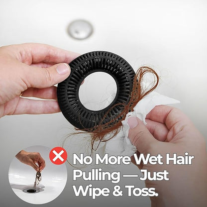 Hair Catcher for Shower Drain & Bathtub – TubRing Pop-Up Drain Protector & Strainer, Reusable Silicone Stopper for Bathroom Clog Prevention, Fits 1.85"–2.16" Drains | Black